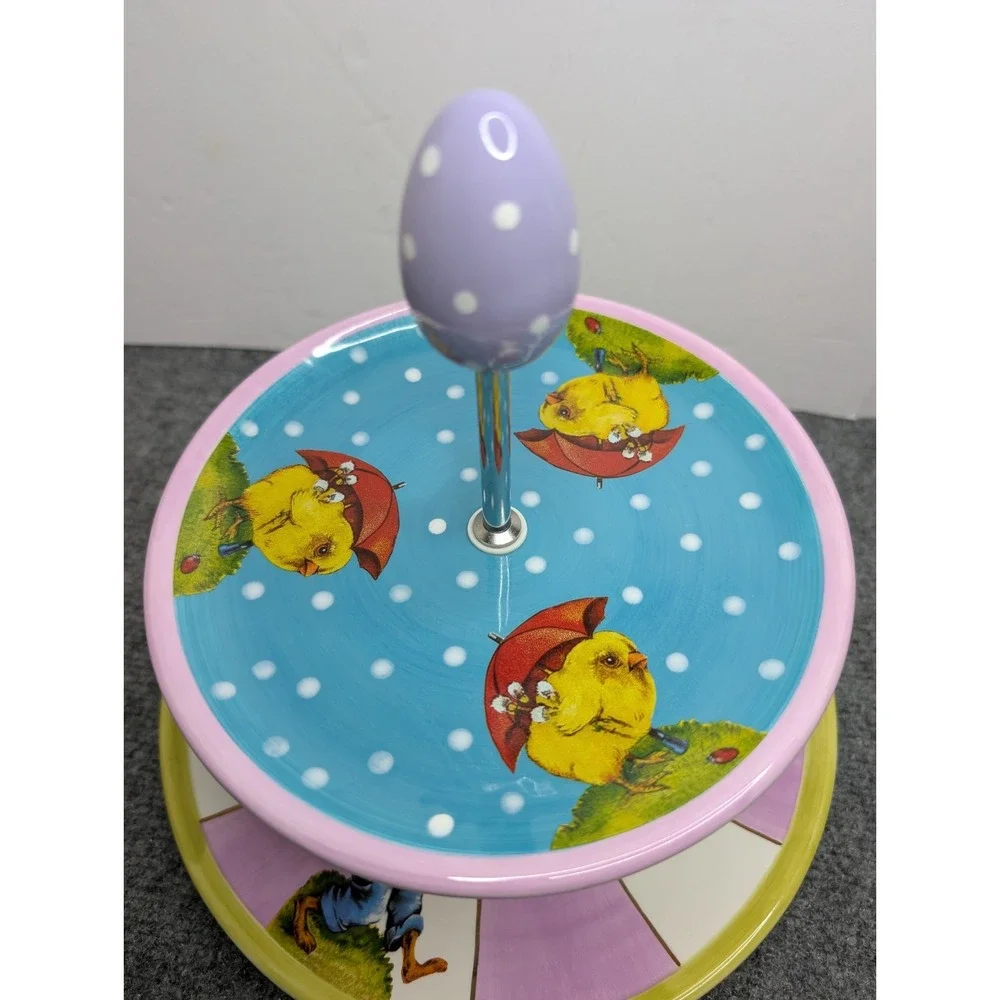 Retired DEPT 56 Alice In‎ Wonderland Bunny Rabbit 2 Tier Tidbit Serving Dish